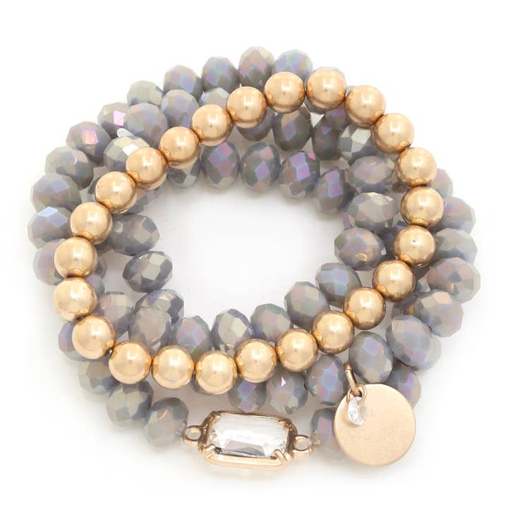 METAL DISC BALL BEAD BRACELET SET, CB 2143 for wholesale by JOIA ACCESSORIES