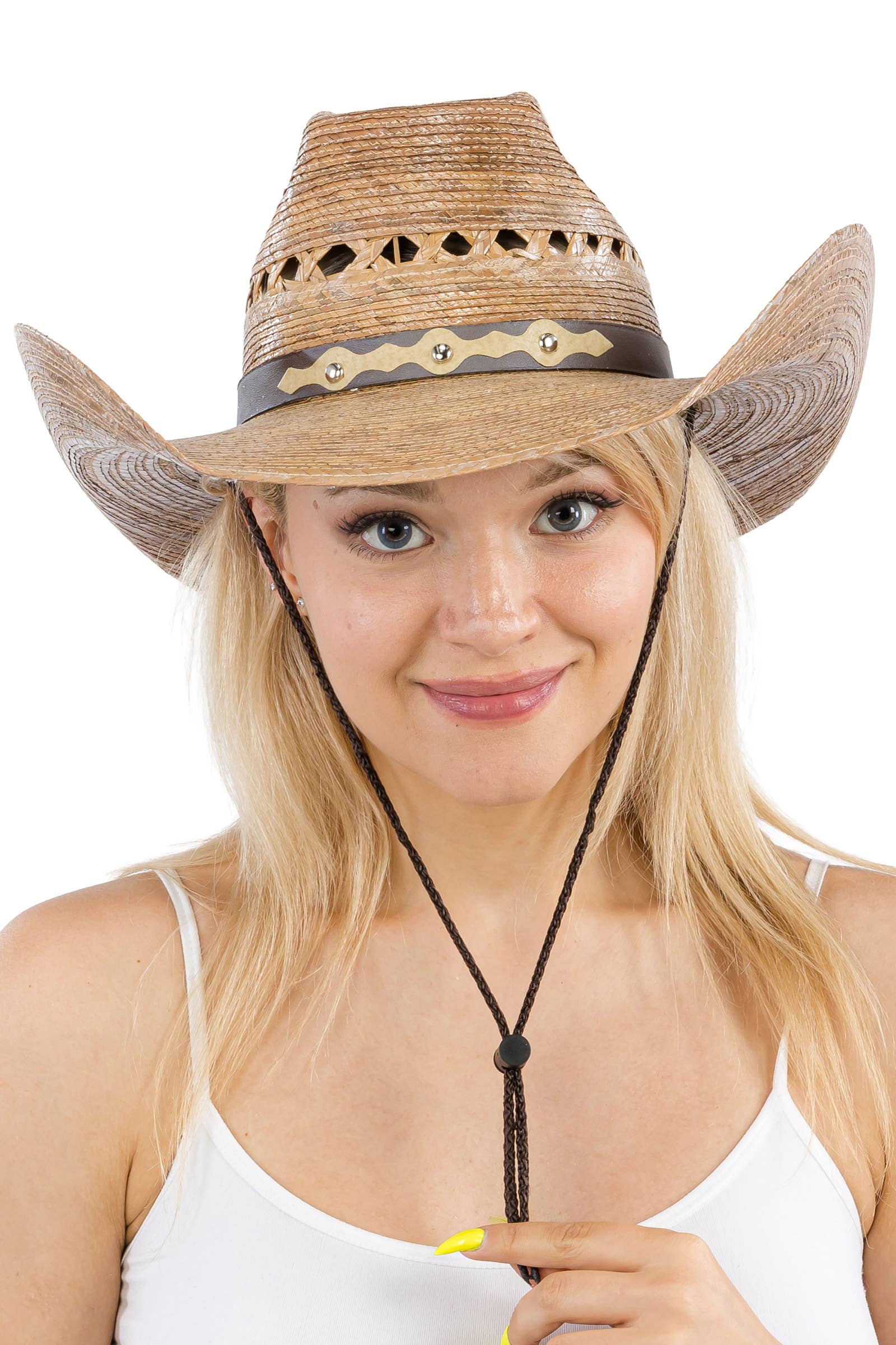 Cap Zone - Venta al por mayor Sombrero cowboy - Mujer - Sombrero Vaquero de Paja con Ventilación Biggs Palm11