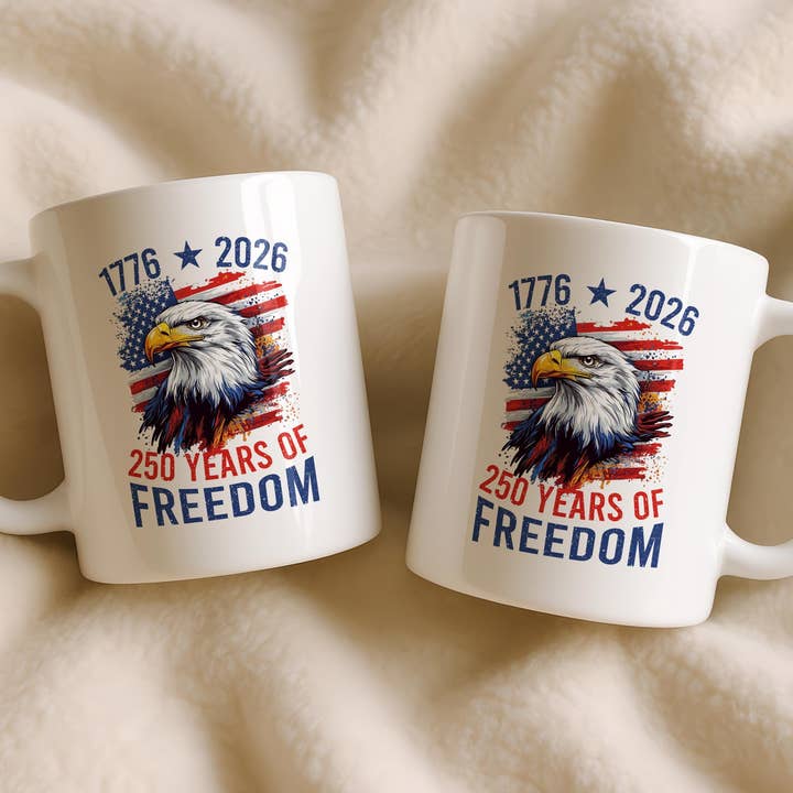 Mug en céramique du 250e anniversaire des États-Unis, Mug patriotique USA pour la vente par Tevatino