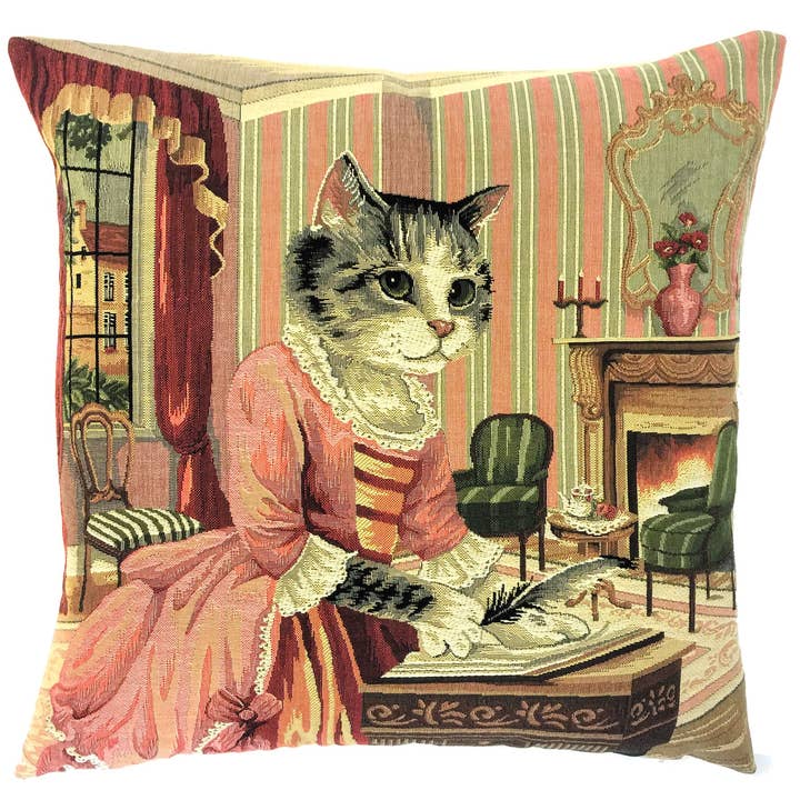 Dekorativ pudebetræk med kattepoesi for engroshandel hos yapatkwa - art of the loom