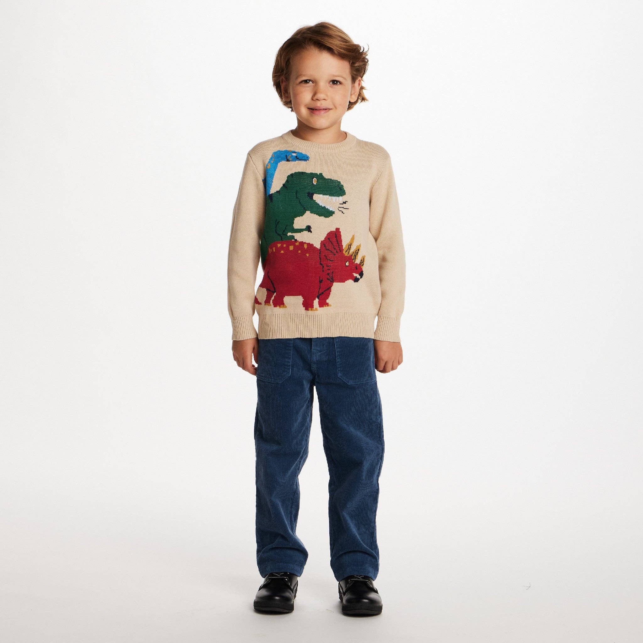 Beige Kids Graphic Sweater | Triple Dino for wholesale on Faire2