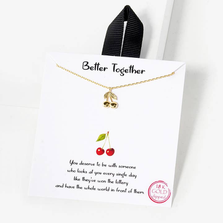 Better Together Dainty Cherry Charm Necklace for wholesale by SOPHIA WHOLESALE