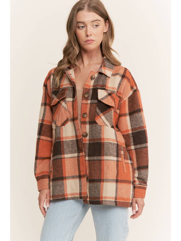 Sweet Generis – wholesale Shirt Jacket/Shacket - Women’s – FUZZY PLAID BUTTON DOWN FLANNEL SHIRT JACKET33