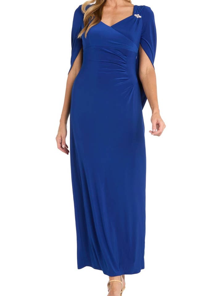 RM Richards Draped Shawl Sleeve Long Evening Dress for wholesale by New Yorker's Apparel