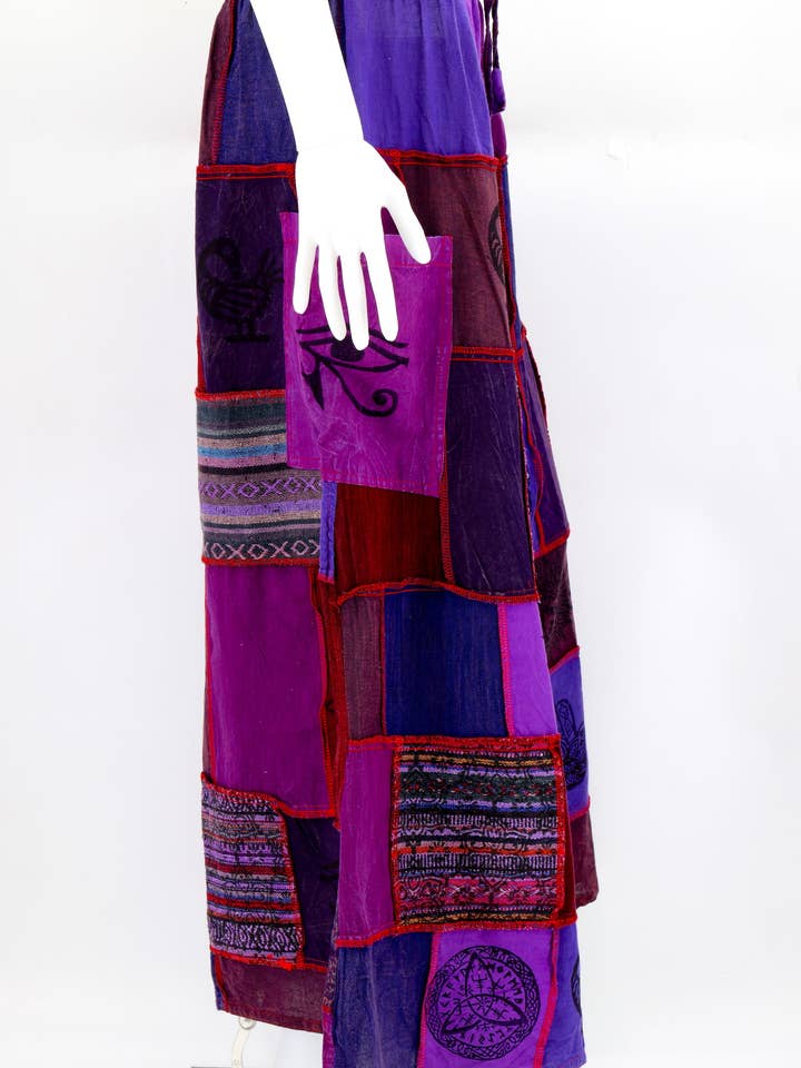 Himalaya Handmade - Wholesale Pants – Women's - Cotton Hippie Handmade Harem Overlock Old Gods Symbols Patchwork Wide Leg Bohemian Trousers40