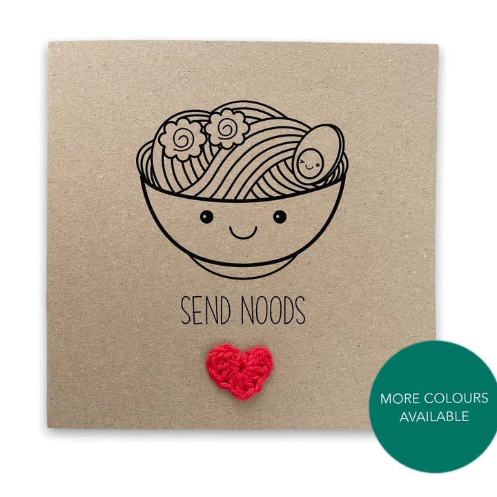 Carte Send Noods - Un jeu de mots amusant avec des nouilles ramen japonaises et asiatiques pour la vente par Fifi's Handcrafted