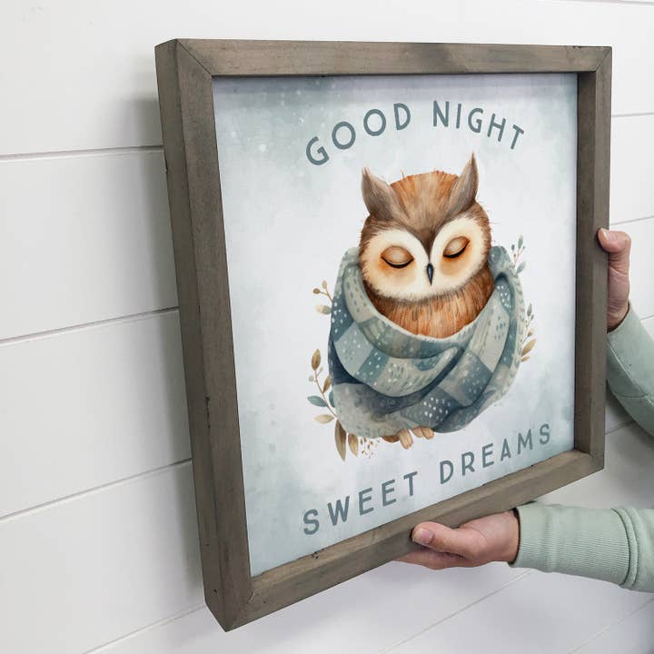 Hangout Home - Wholesale Sign - Good Night Owl in Blanket - Cute Animal Nursery Canvas Art 2