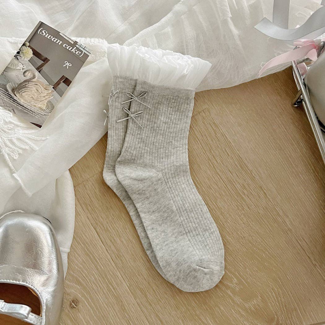 Funkyrel® Atzbranding Limited - Wholesale Socks - Women's - Rufia - Sheer Mesh Panel Socks with Bow Detail1