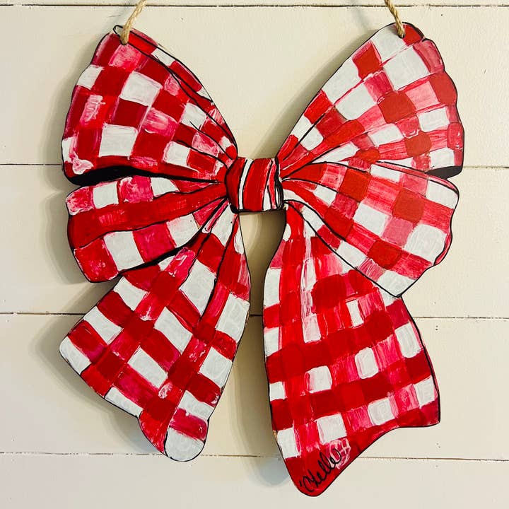 The Happy Butterfly - Wholesale Door Hanger - Door Hanger: Red Gingham Bow1