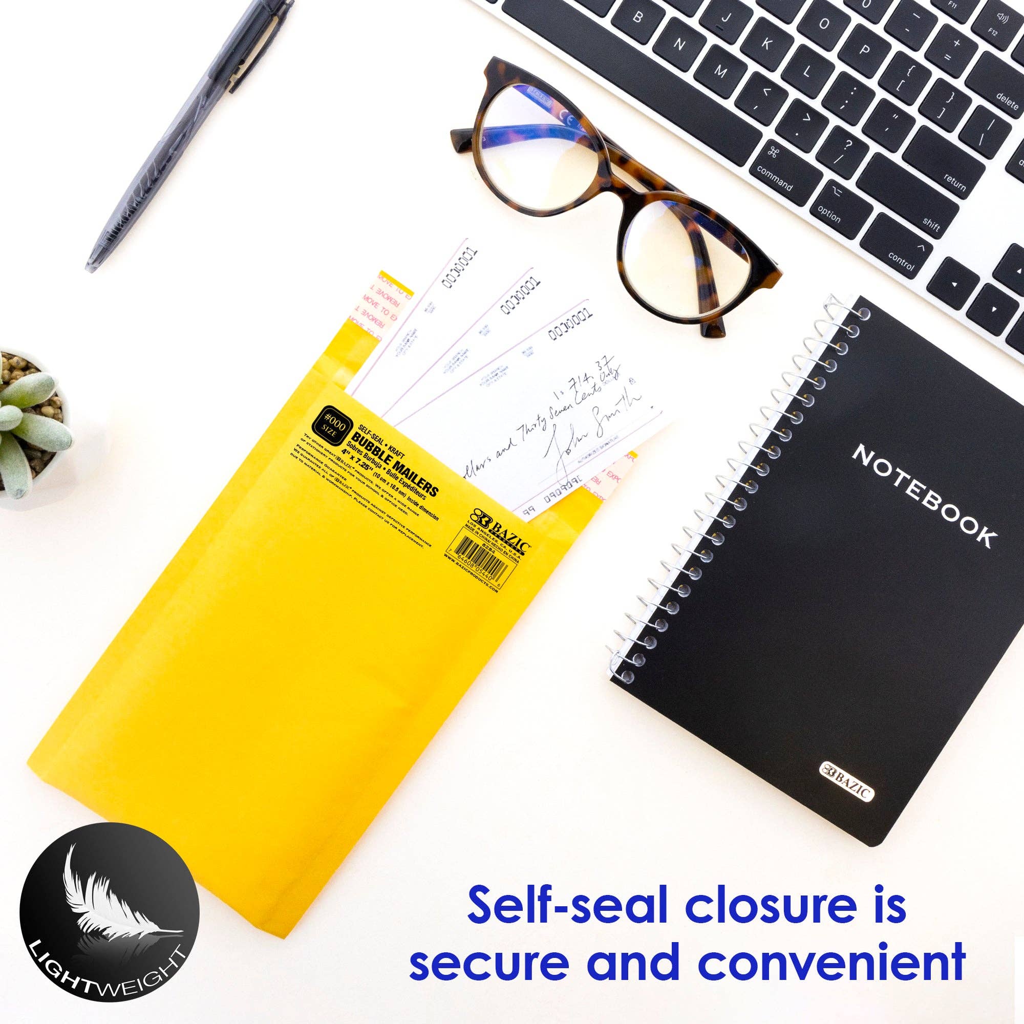 Luna Office Supply -  Everyday Essential - Wholesale Envelopes - Self-Seal Bubble Mailers (#000) 4" X 7.25"2