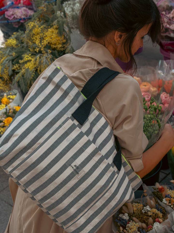 Borsa shopper piccola a righe grigie per la vendita all'ingrosso da parte di My Wander Store