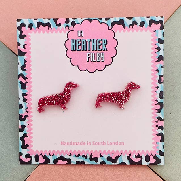 By Heather Filby - Wholesale Stud/Post Earrings - Sausage Dog Stud Glitter Earrings (MORE COLOURS)0