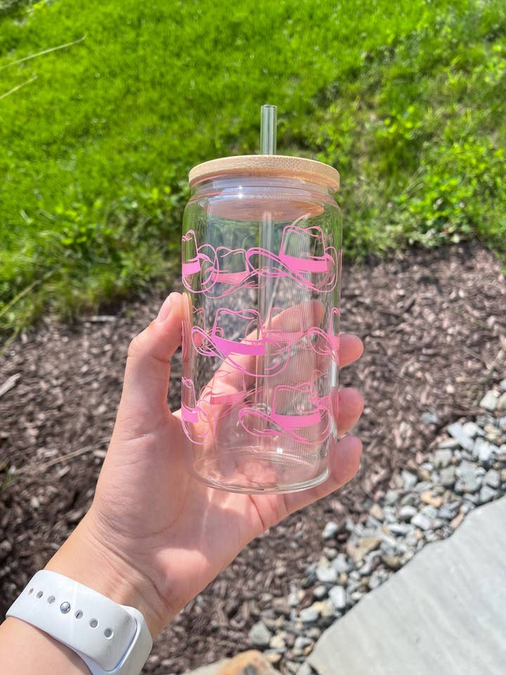 Pink Cowboy Hats 12oz glass for wholesale by Love Laura Nicole