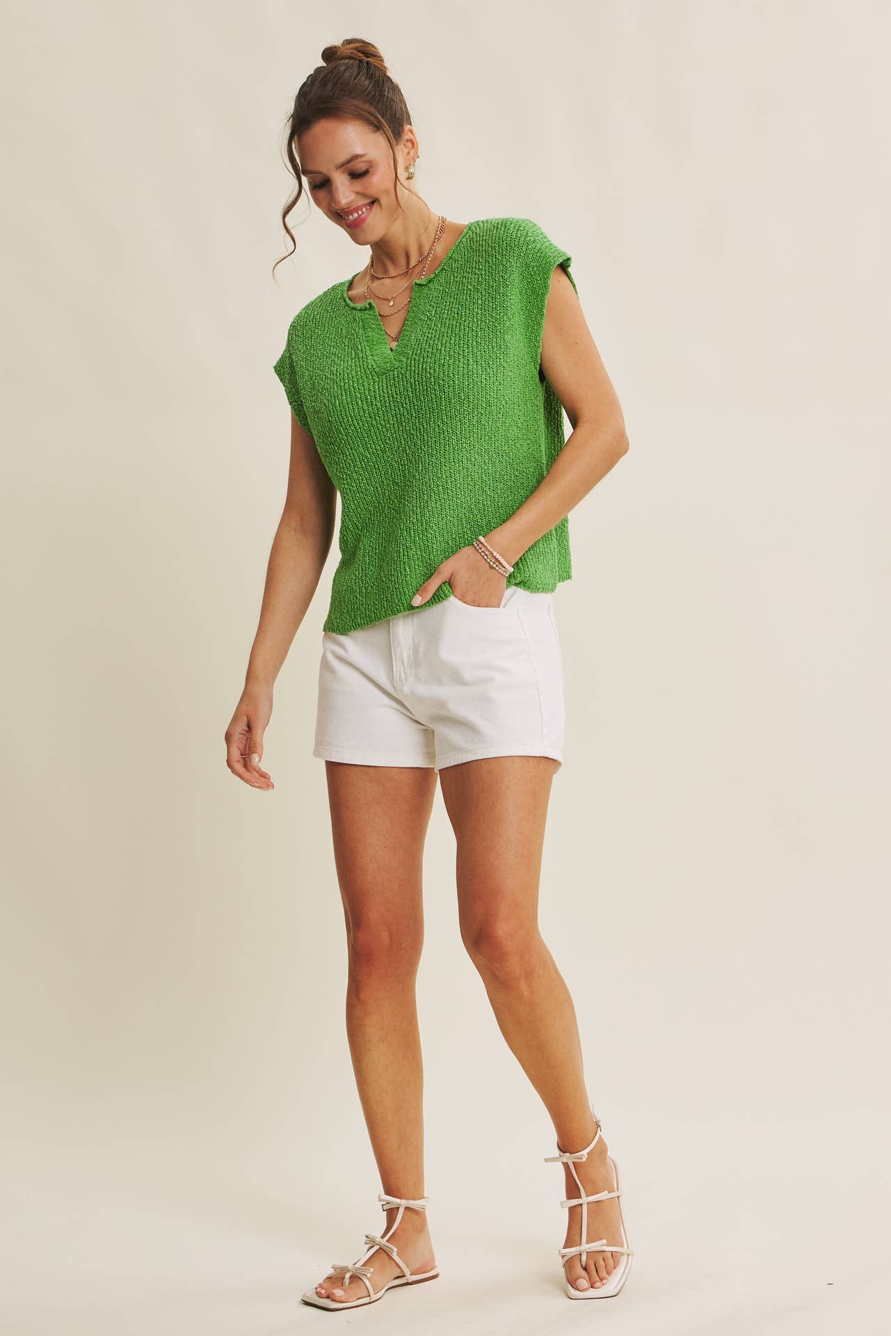 in february - Wholesale Knit Sweater - Women's - RELAXED FIT SLUB KNIT SWEATER TOP WITH SPLIT NECK28