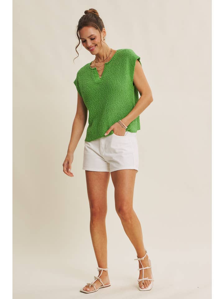 in february - Wholesale Knit Sweater - Women's - RELAXED FIT SLUB KNIT SWEATER TOP WITH SPLIT NECK28