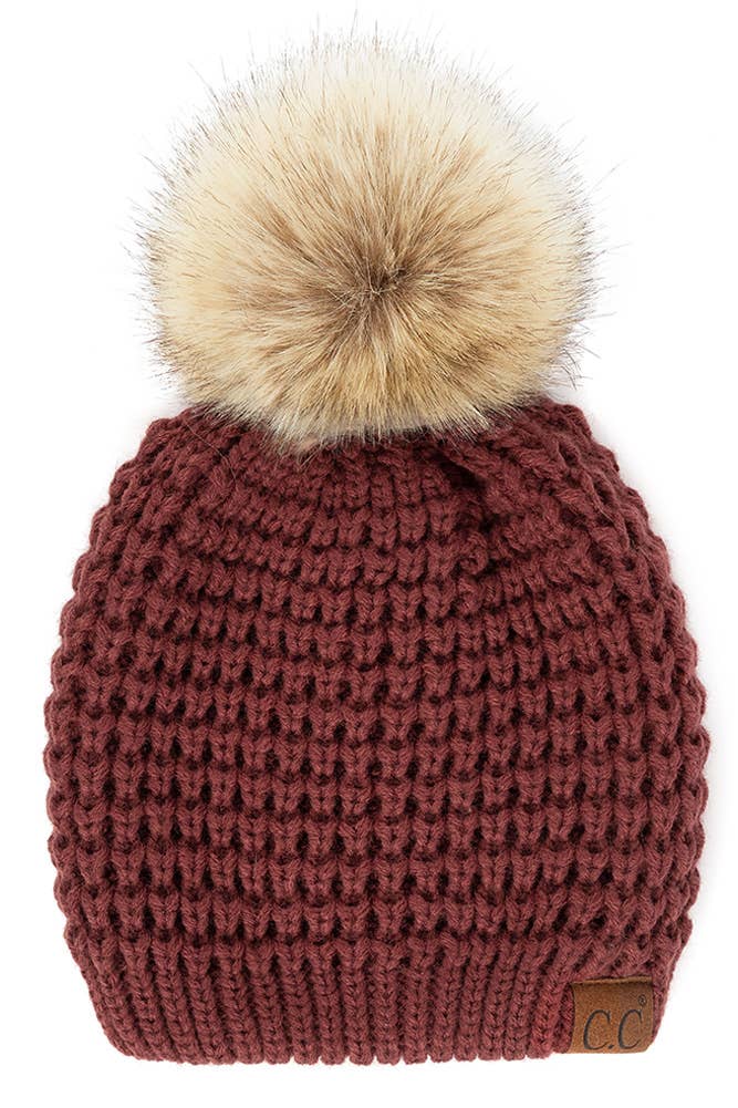 Hana - Wholesale Beanie - Women's - C.C Waffle Stitch Pattern Pom Beanie7