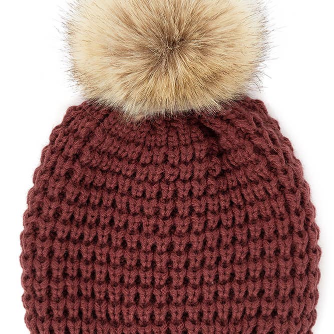 Hana - Wholesale Beanie - Women's - C.C Waffle Stitch Pattern Pom Beanie7