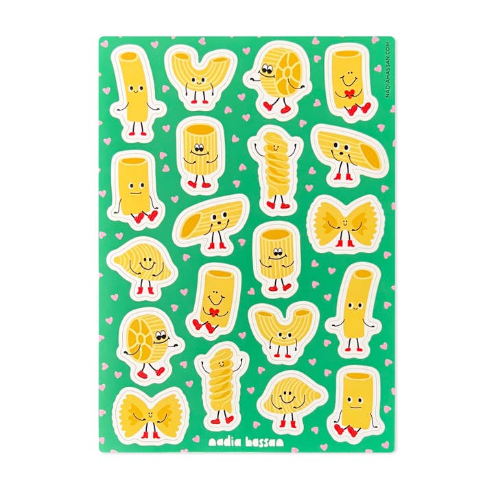 Pasta Pals 5x7 Sticker Sheet for wholesale by Nadia Hassan