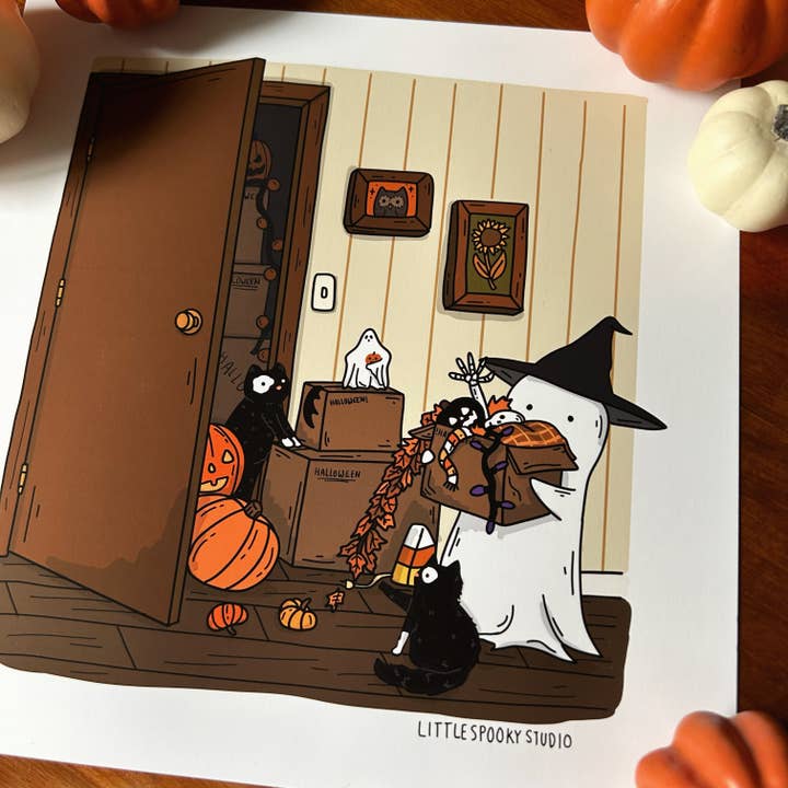 Little Spooky Studio - Wholesale Art Print - Time to Decorate Square Art Print1