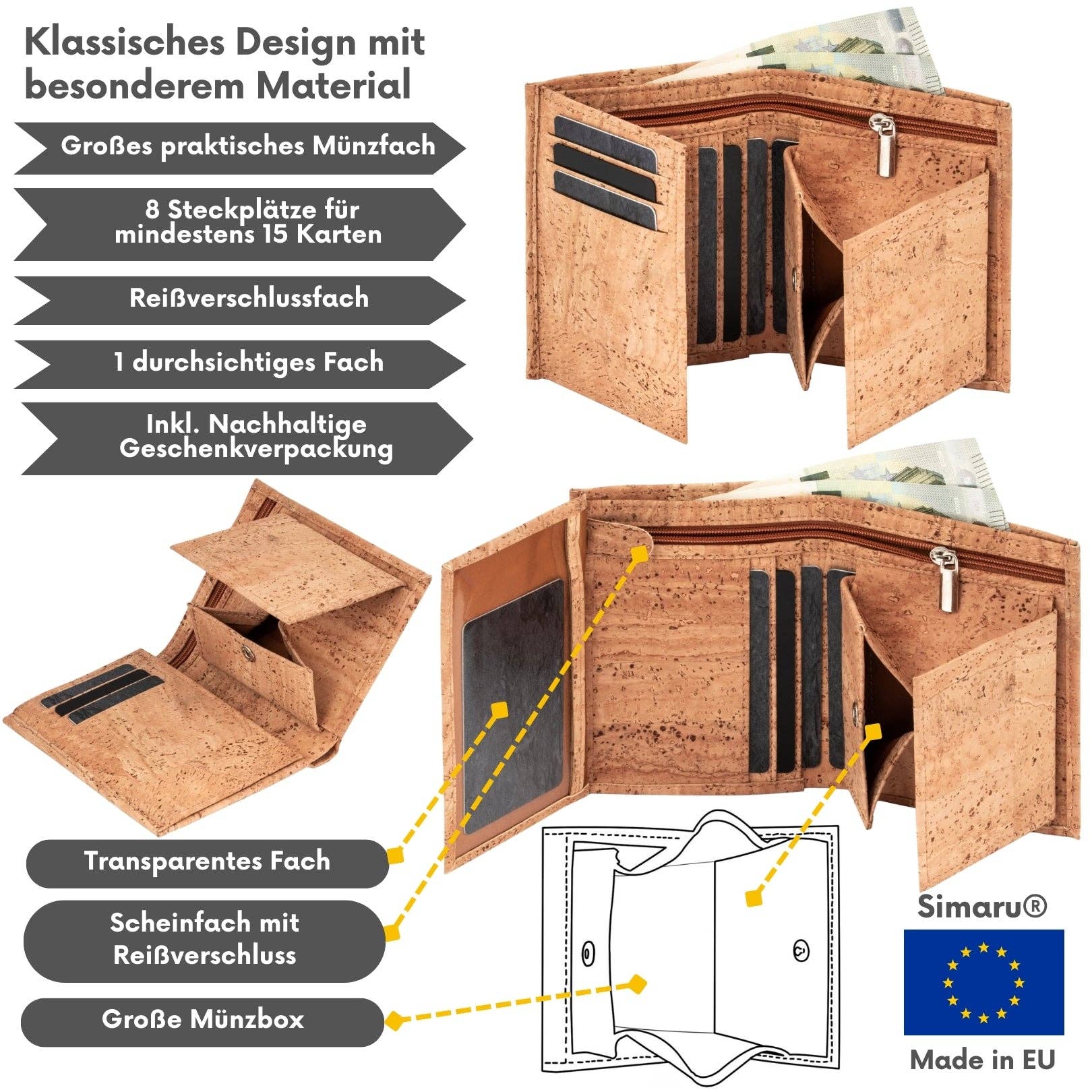 Simaru - Vente Portefeuille – homme - Portefeuille en liège Vitelius pour homme8