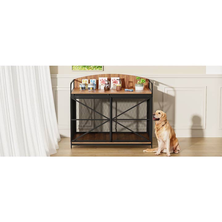 Brown Heavy Duty Large Wooden Dog Crate End Table, Farmhouse Style for wholesale on Faire