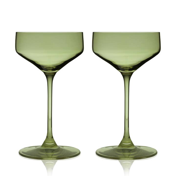 Viski - Wholesale Cocktail/Liquor Glass - Reserve Nouveau European Crystal Coupes in Sage Set of 22