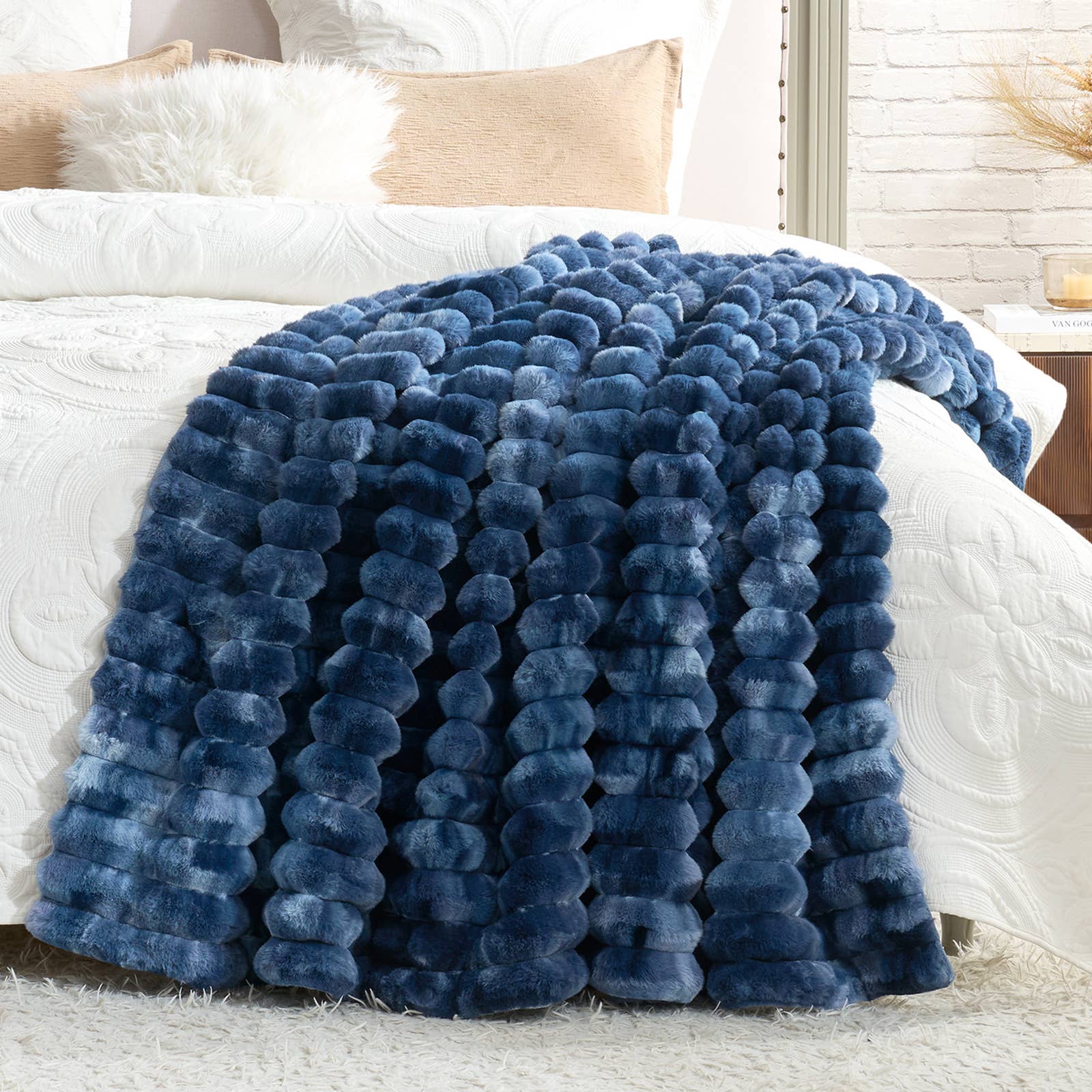 DreamValley - Wholesale Throw Blanket - CB Striped Faux Fur Warm Plush Throw Blanket, Tie-dye Color11