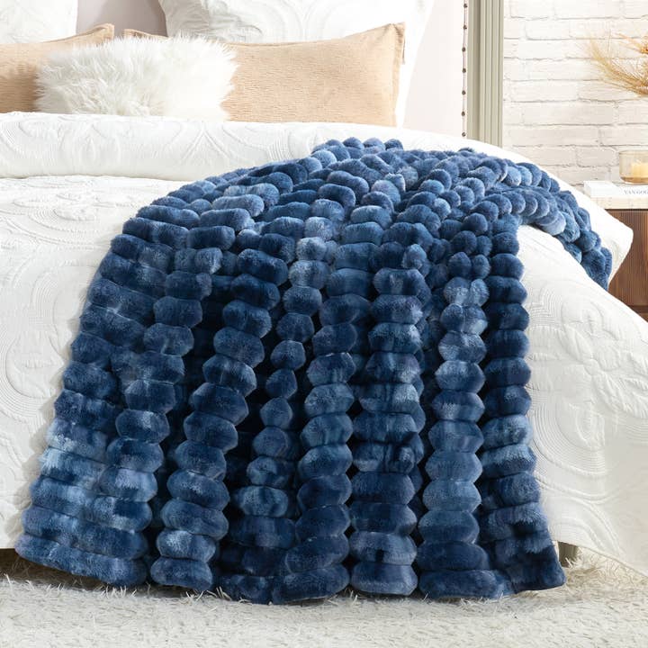 DreamValley - Wholesale Throw Blanket - CB Striped Faux Fur Warm Plush Throw Blanket, Tie-dye Color11