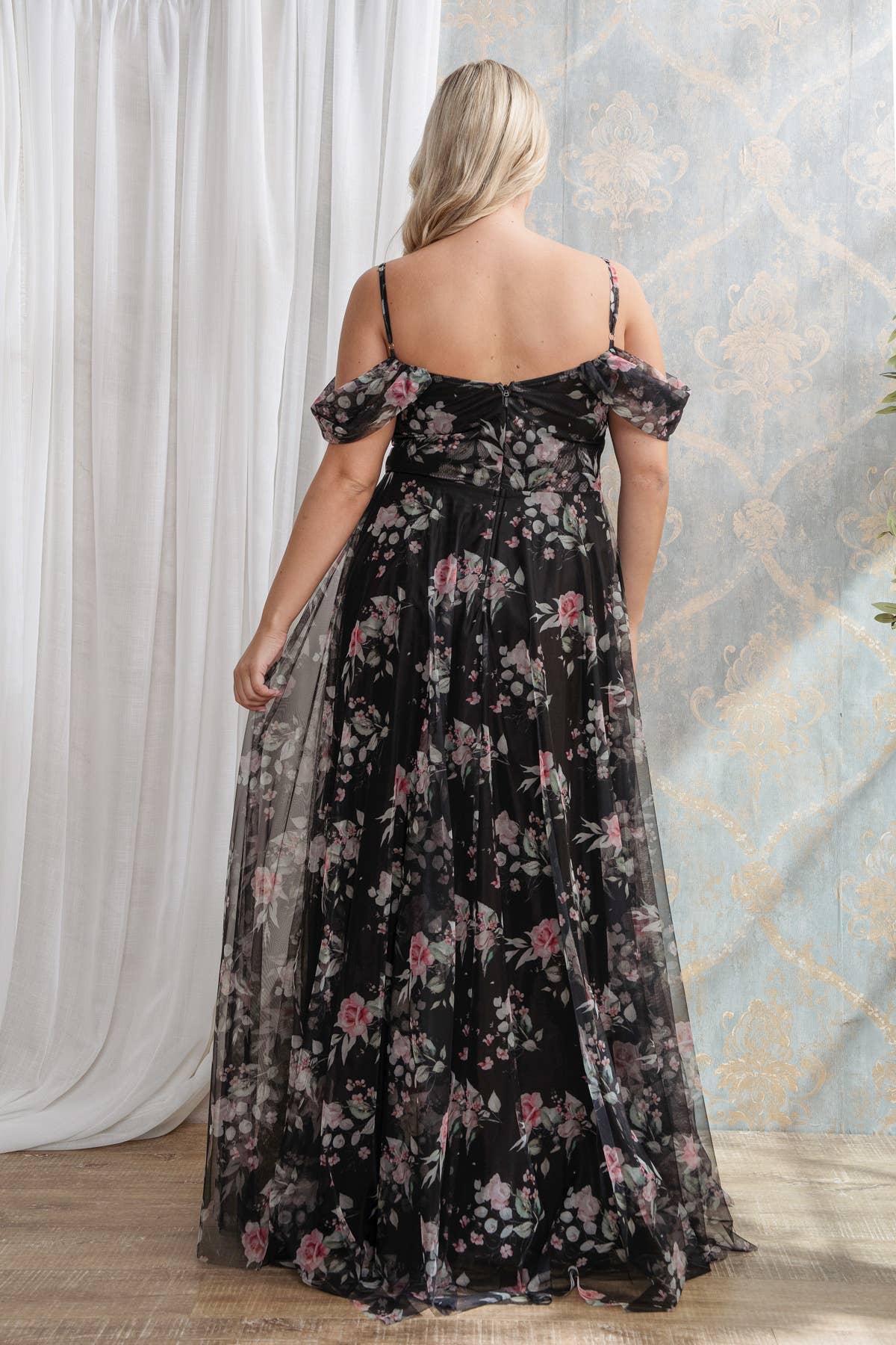 Rosemore Couture - Wholesale Gown - Women's - PLUS SIZE OFF THE SHOULDER FLORAL PRINT MAXI 3