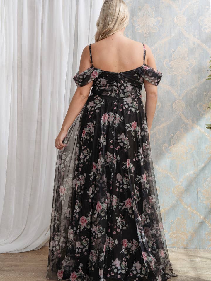 Rosemore Couture - Wholesale Gown - Women's - PLUS SIZE OFF THE SHOULDER FLORAL PRINT MAXI 11