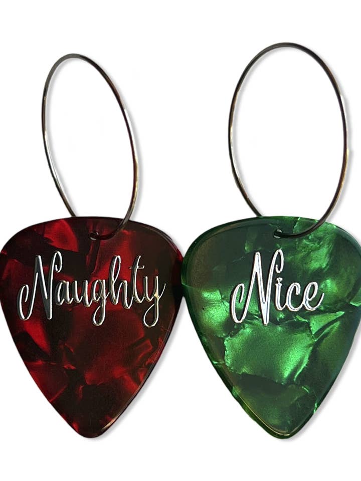 Orecchini a plettro singolo per chitarra Naughty Nice, rosso e verde per la vendita all'ingrosso da parte di Groupie Love