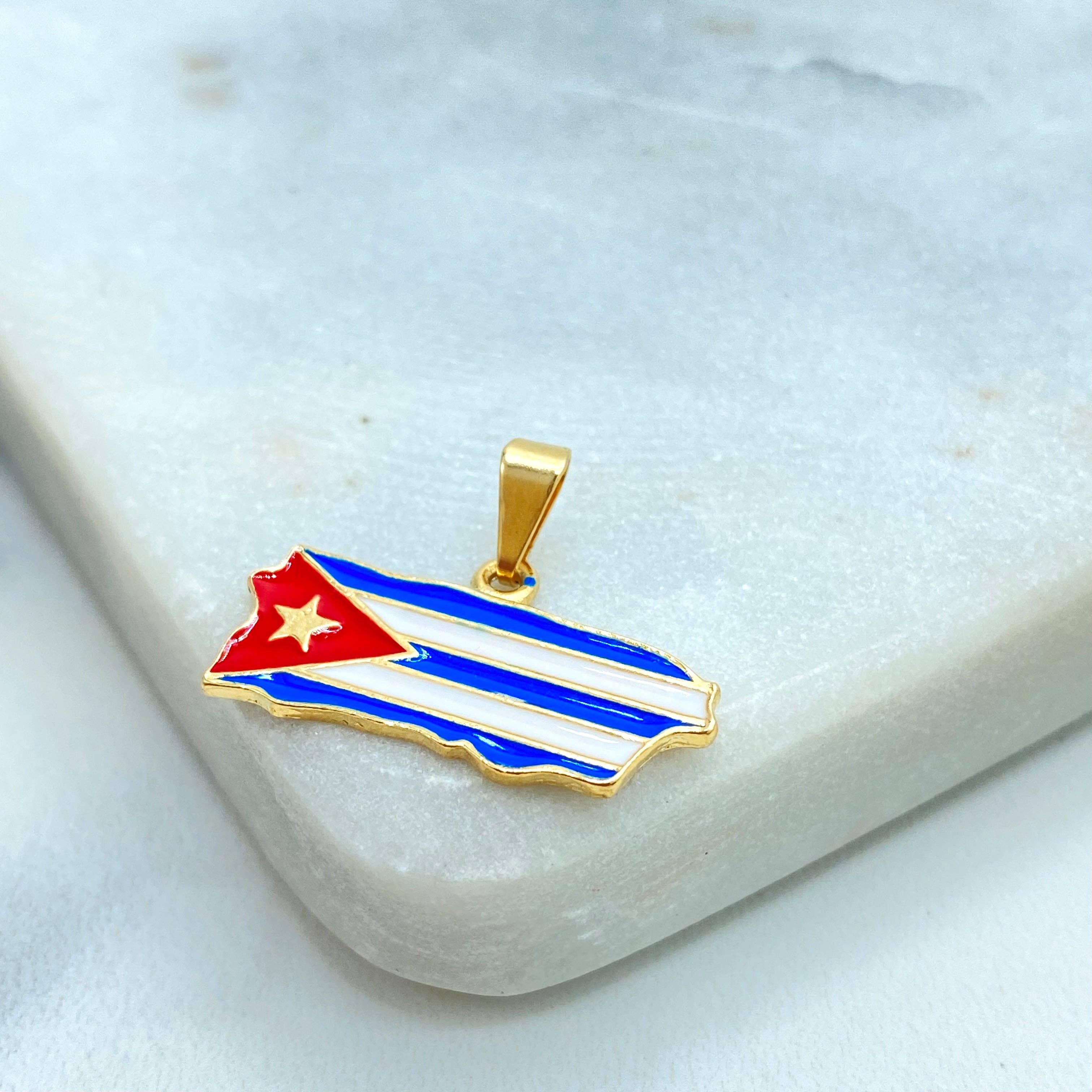 Luxus Accessories - Wholesale Individual Charm/Pendant - 18k Gold Filled Multicolor Enamel Cuban Flag Pendant, Cuban Flag Charm, Bandera de Cuba, Patriot Cuba Flag Pendant3