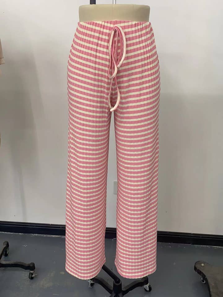 Rosa Clothing - Wholesale Pants - Women's - Casual Striped Elastic Drawstring Straight-Leg Pants