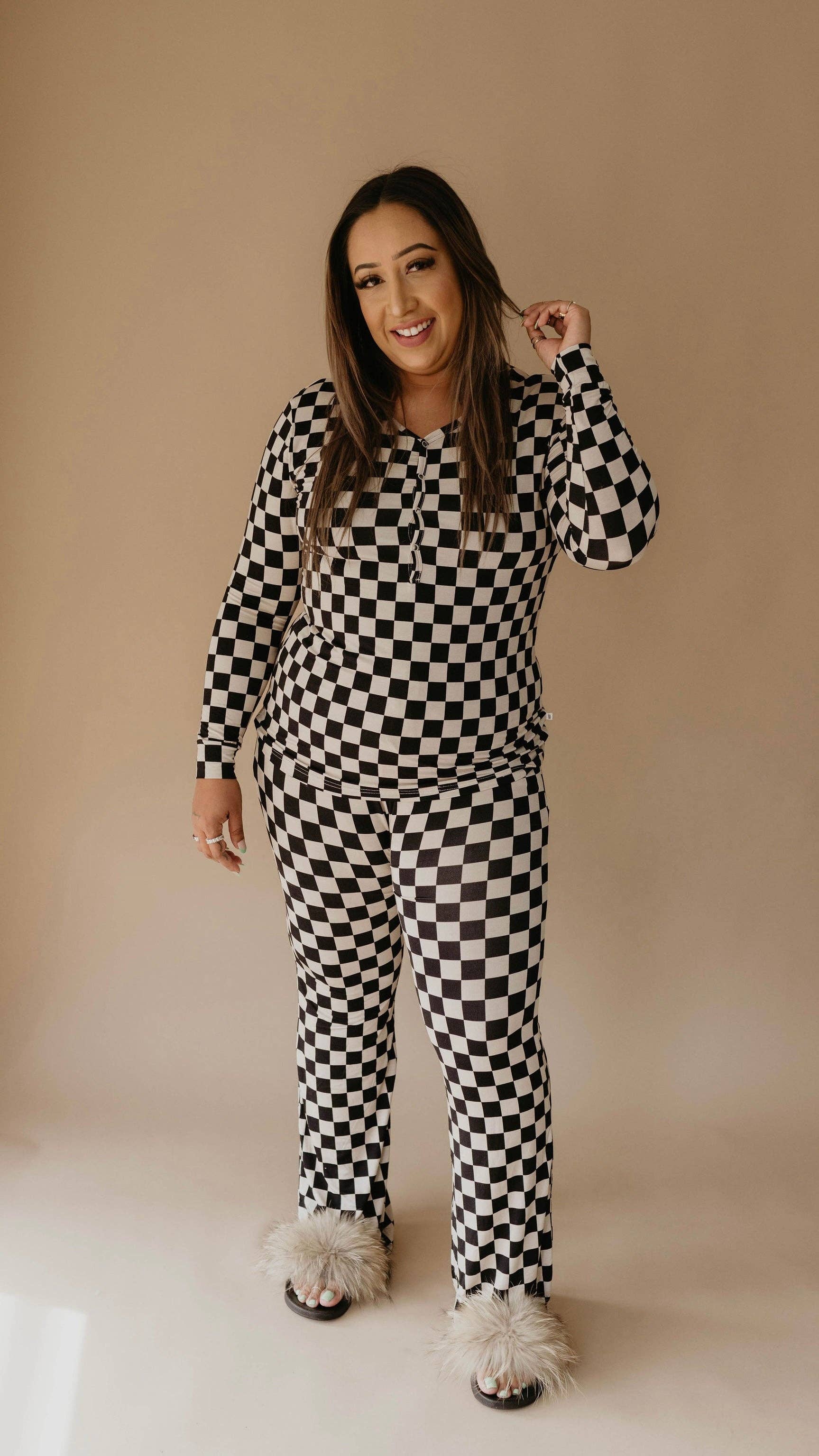 Forever French Baby - Wholesale Sleepwear Set - Women's - Women's Bamboo Pajamas | Black Checkerboard6