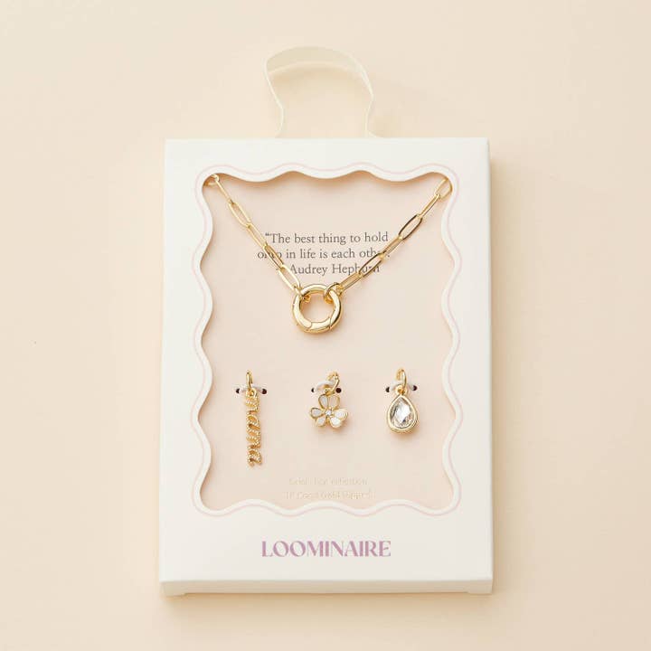 Mama Gold Dipped 18k Teardrop and Flower Charm Necklace for wholesale on Faire1