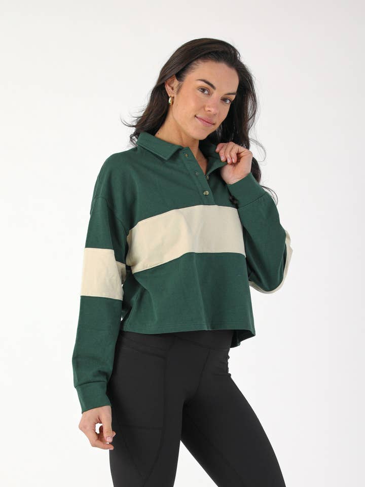 Forest Oatmilk Lounge Skimmer Polo: Forest/Oatmilk for wholesale on Faire3