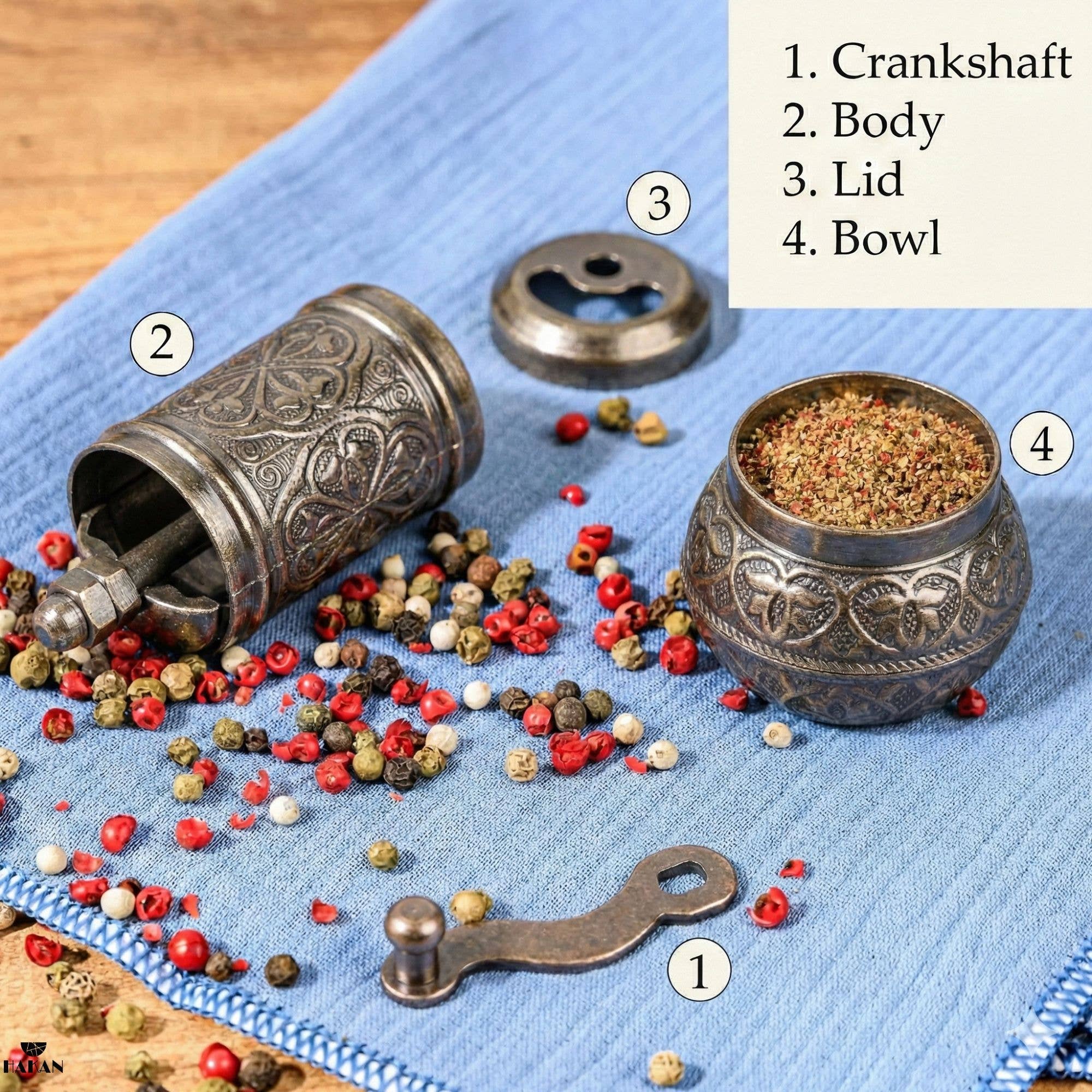 Hakan - Wholesale Pepper Mill - Copper Black Pepper Grinder, Refillable Spice Mill, 4.3 in11