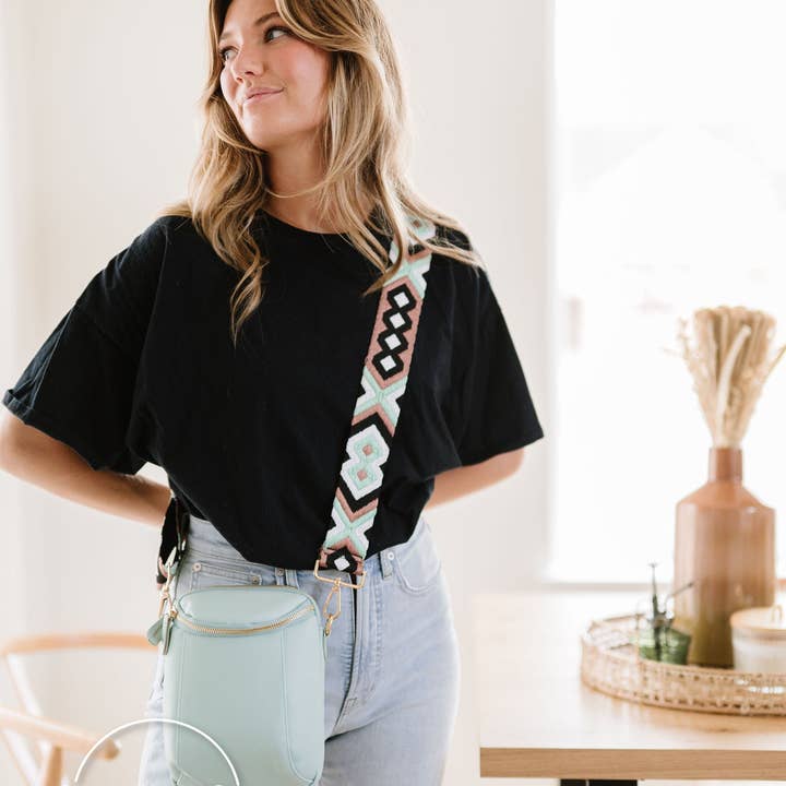 The Classy Cloth WS - Wholesale Crossbody Bag - Women's - Corinne Crossbody Bag - Sea Glass - Mint Black Brown Geo RTS5
