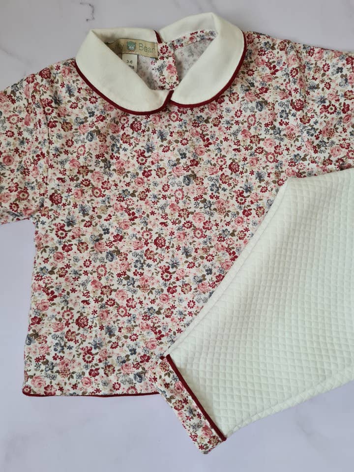Dainty Bear - Venta al por mayor Conjunto de camiseta y pantalón - Bebé - Juego de 2 piezas de cuello Peter Pan Berry Burst