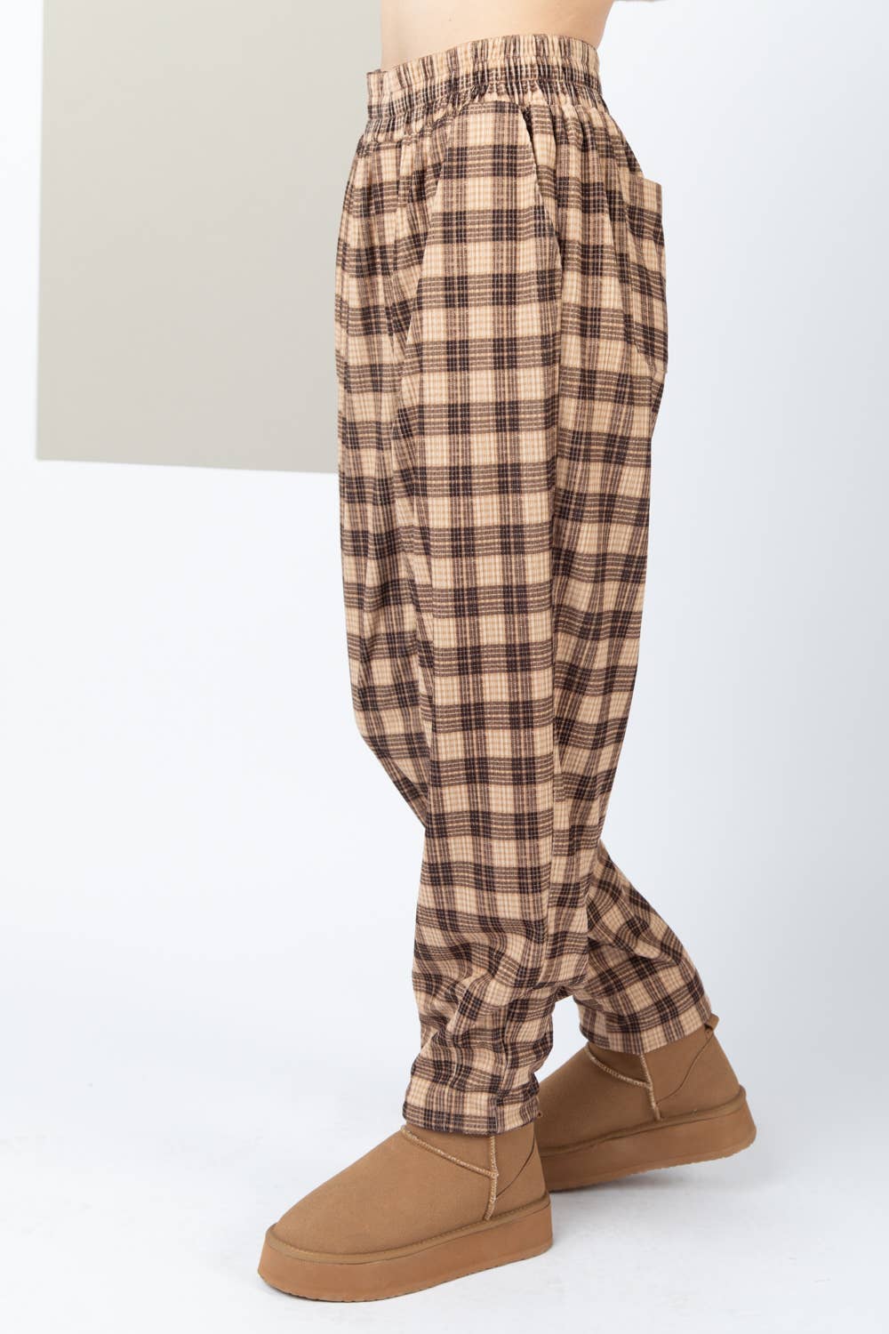 VERY J - Wholesale Pants - Women's - NP70310-Corduroy Flannel Plaid Cozy Comfy Pants1