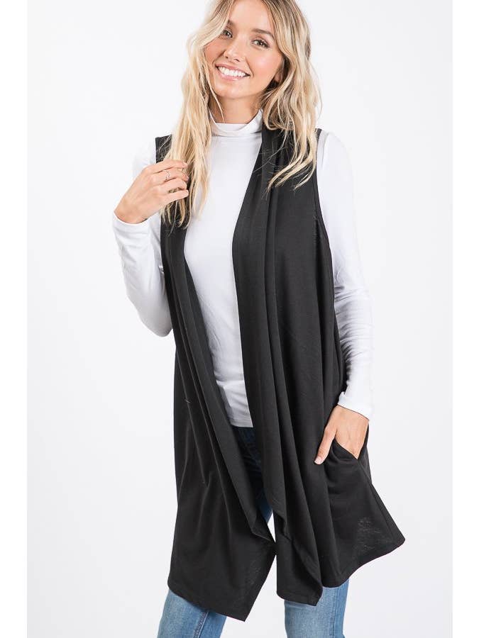 Stylish Wholesale - Wholesale Outerwear Vest - Women's - SOLID DRAPED VEST HMSJ1003-997