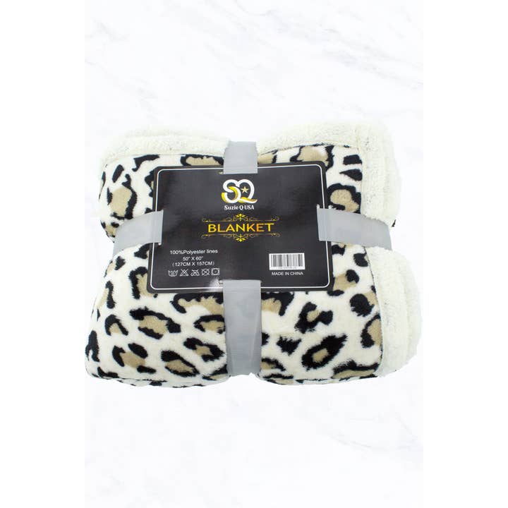 Suzie Q USA - Wholesale Throw Blanket - Beige Leopard Pattern Double Layered Warm Blanket2