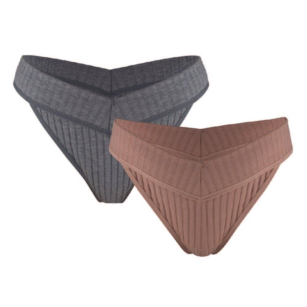 Mandel/Grau Rippentanga aus Baumwollmischung im 2er-Pack für den Großhandel auf Faire6