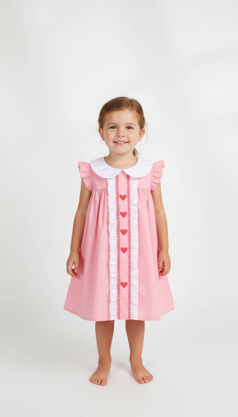 Lil Cactus - Wholesale Dress - Kids - Pink and Red Heart Vatine's Ruffle Dress0