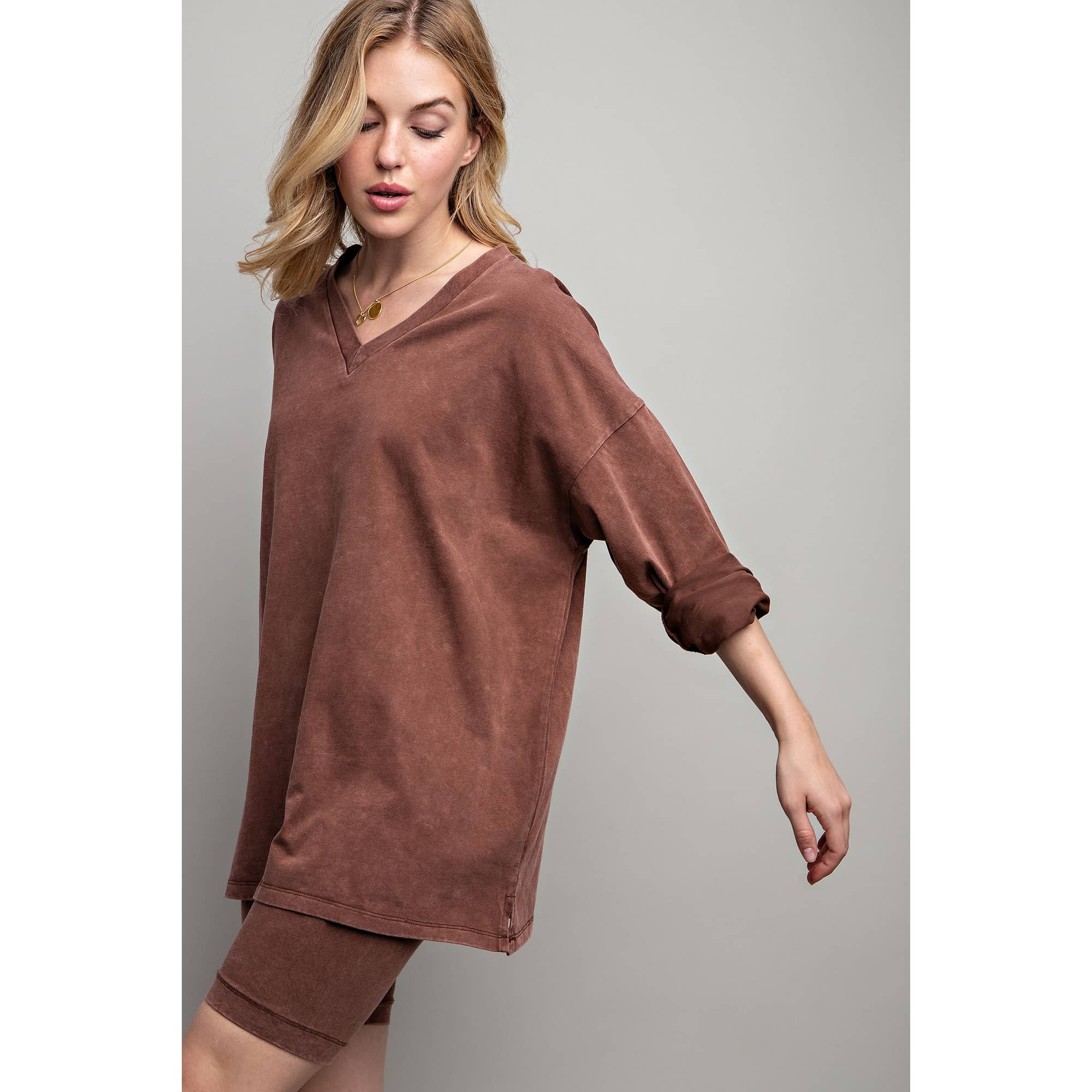 Sweet Generis - Wholesale Lounge Set - Women's - COTTON MINIERAL WASHED OVERSIZE TOP WITH CASUAL BIKER SHORT 15