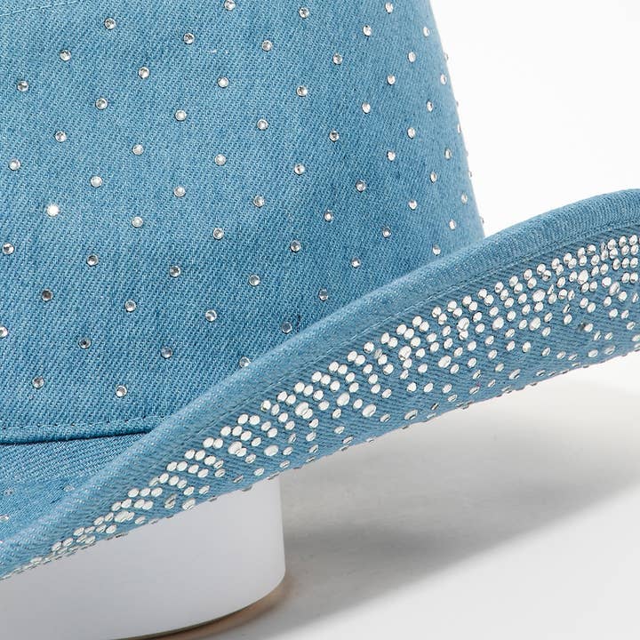 Collections by Fame Accessories - Wholesale Cowboy Hat - Women's - Rhinestone Studded Denim Cowboy Hat