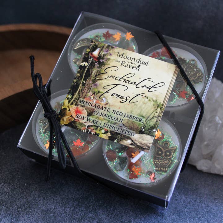 Moondust and Raven - Wholesale Tea Light Candles - Enchanted Forest Tealight Crystal Candles, Ritual Candles2