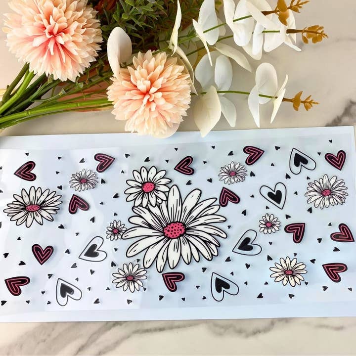 White Daisy and Hearts | 40 oz UV DTF Wrap for wholesale by HKS Custom Designs