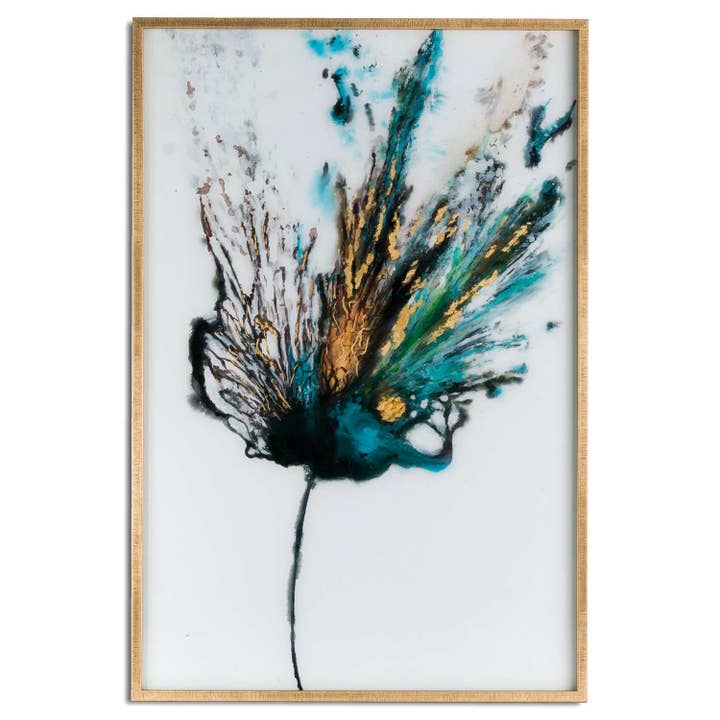 Large Floral Colour Explosion Glass Image In Gold Frame for wholesale by QuirkHub