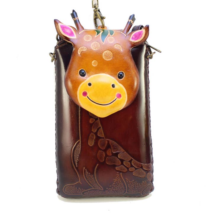 Ih036 Giraffe Handmade Leather Cell Phone Case for wholesale by Sunflower Handmade leather inc